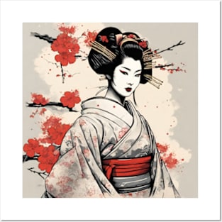 beautiful geisha portrait Japanese style art Posters and Art